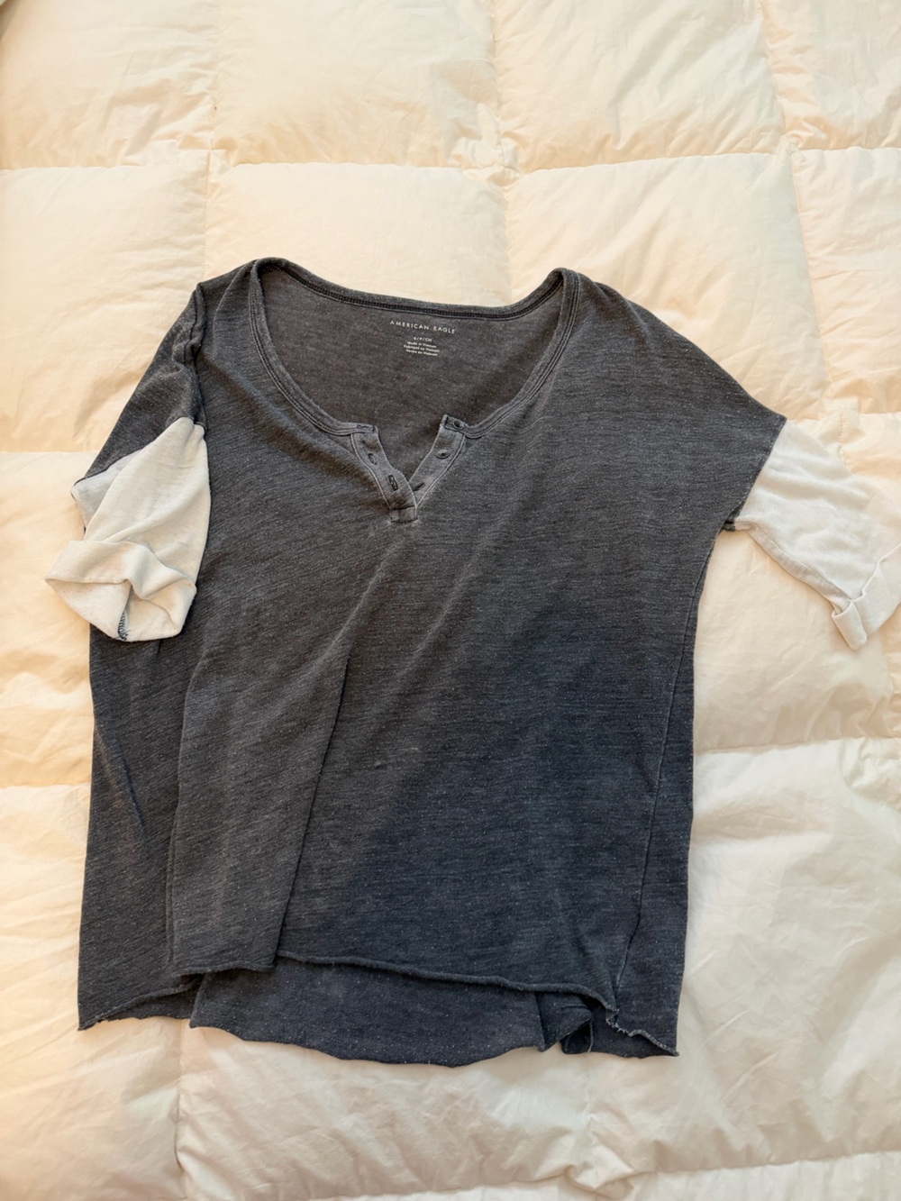 Heather Charcoal Henley Sleeve-Contrast Top - Women